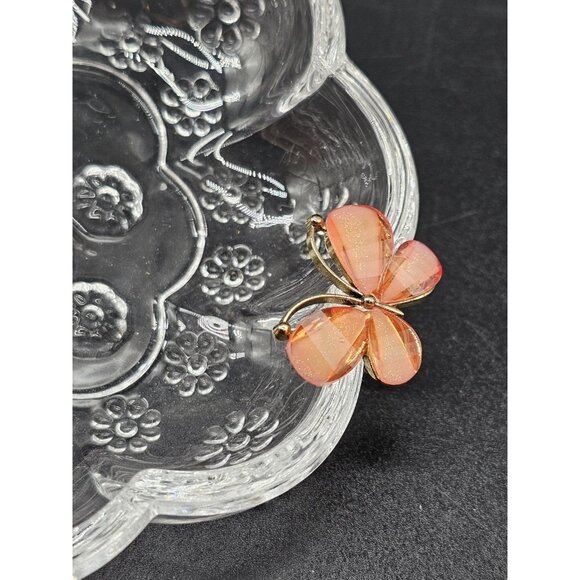 Boho Oleg Cassini Crystal Trinket Candy Dish With Applied Faux Jewel Butterfly - Picture 3 of 9